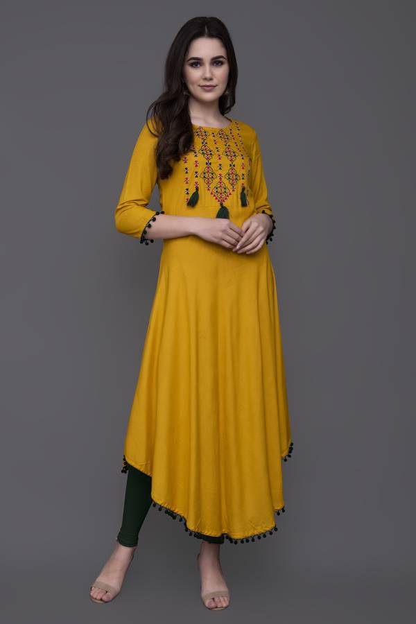 Women Embroidered Rayon Asymmetric Kurta