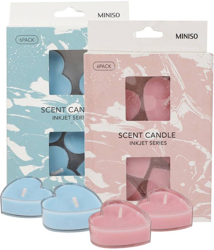 MINISO (Pack of 12) Inkiet Series Scented Candle 12 pack Heart, Blue + Pink Candle