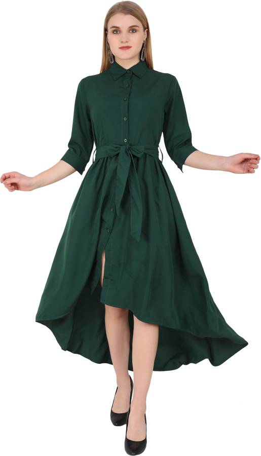 Women High Low Dark Green Dress