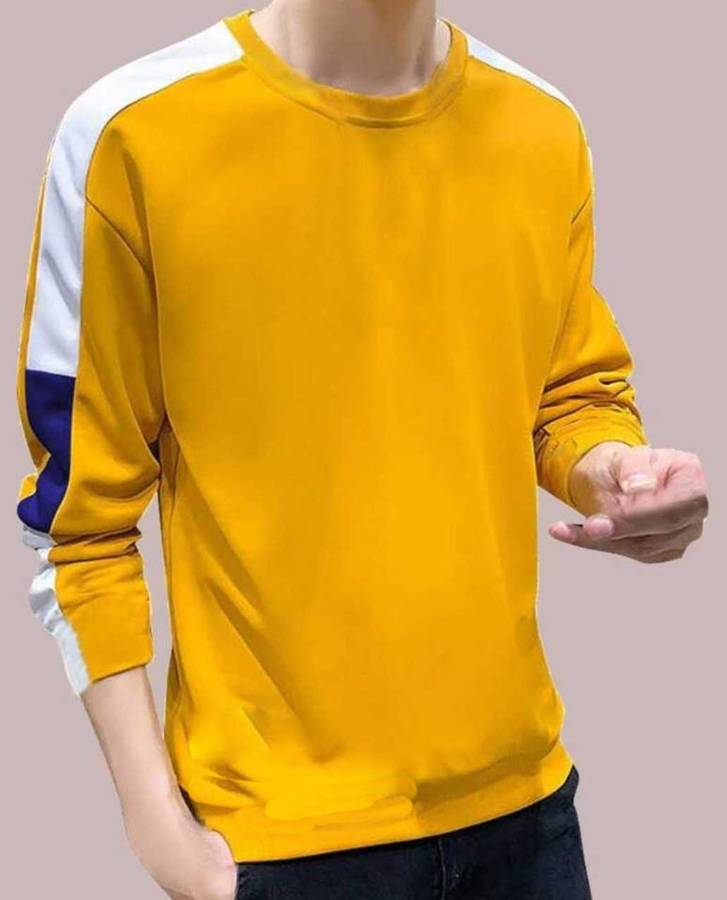 Color Block Men Round Neck Blue, Yellow T-Shirt