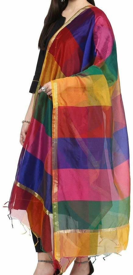 Art Silk Checkered Multicolor Women Dupatta