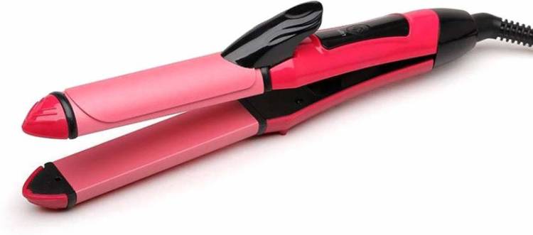 TUKAMCHA NHC-2009 2 in 1 Hair Straightener and Curler Professional use Women & Men with Ceramic Plate (Pink) Hair Straightener Price in India