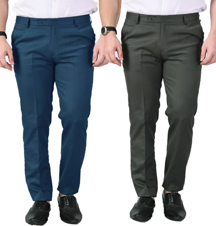 Regular Fit Men Multicolor Polyester Blend Trousers