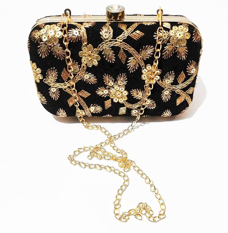 Casual, Party, Formal Black, Gold  Clutch Price in India