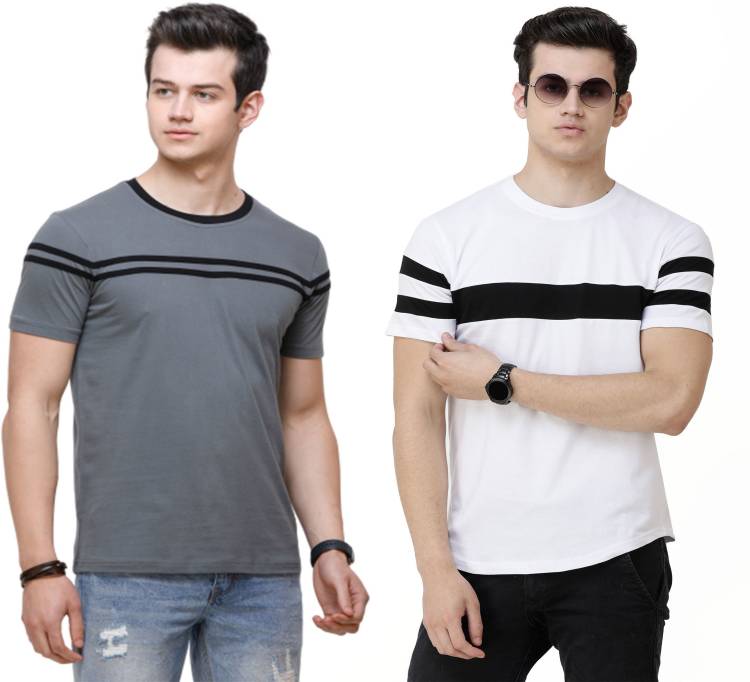 Color Block Men Round Neck White, Black, Grey T-Shirt