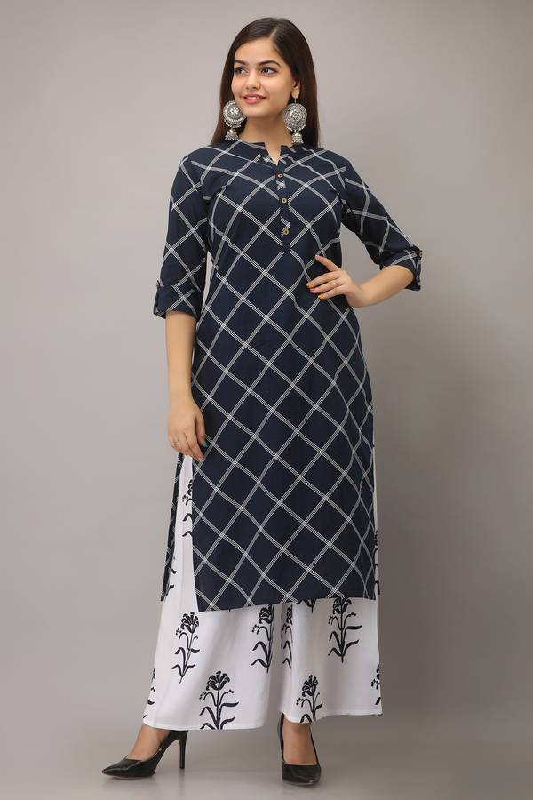 Women Checkered Pure Cotton Straight Kurta