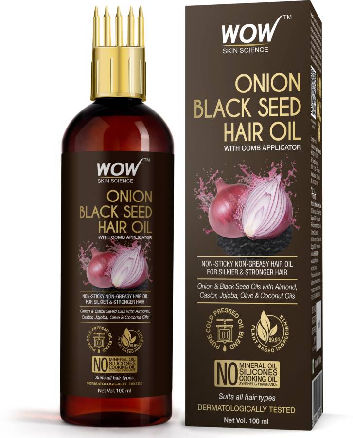 WOW Skin Science Onion Black Seed Hair Oil - WITH COMB APPLICATOR - Controls Hair Fall - NO Mineral Oil, Silicones, Cooking Oil & Synthetic Fragrance Hair Oil Price in India