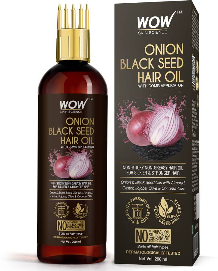 WOW SKIN SCIENCE Onion Oil - Black Seed Onion Hair Oil - WITH COMB APPLICATOR - Controls Hair Fall - NO Mineral Oil, Silicones, Cooking Oil & Synthetic Fragrance - 200 ml Hair Oil Price in India