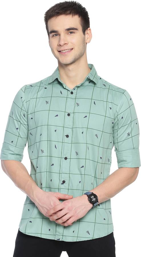 Men Regular Fit Printed, Checkered Casual Shirt