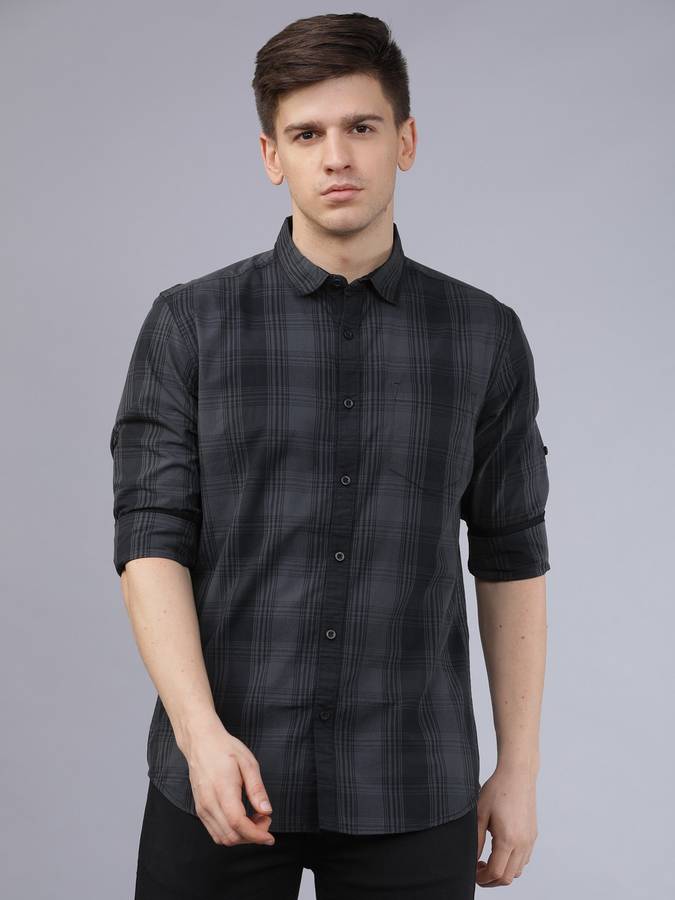 Men Checkered Slim Fit Fit Casual Cut Away Collar Shirt