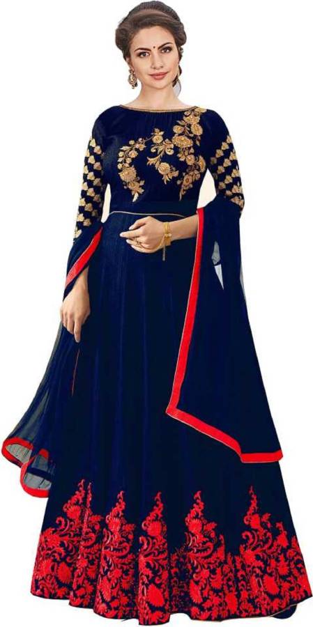 Satin Embroidered, Embellished Gown/Anarkali Kurta & Bottom Material Price in India