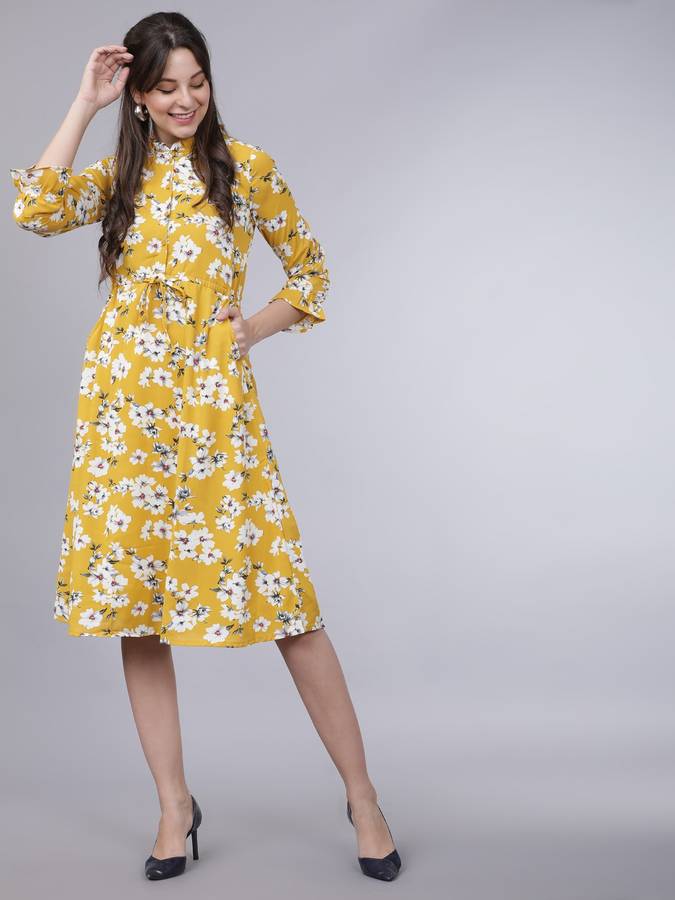 Women A-line Yellow Dress