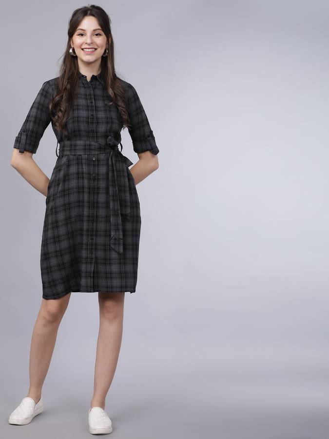 Women A-line Black, Grey Dress