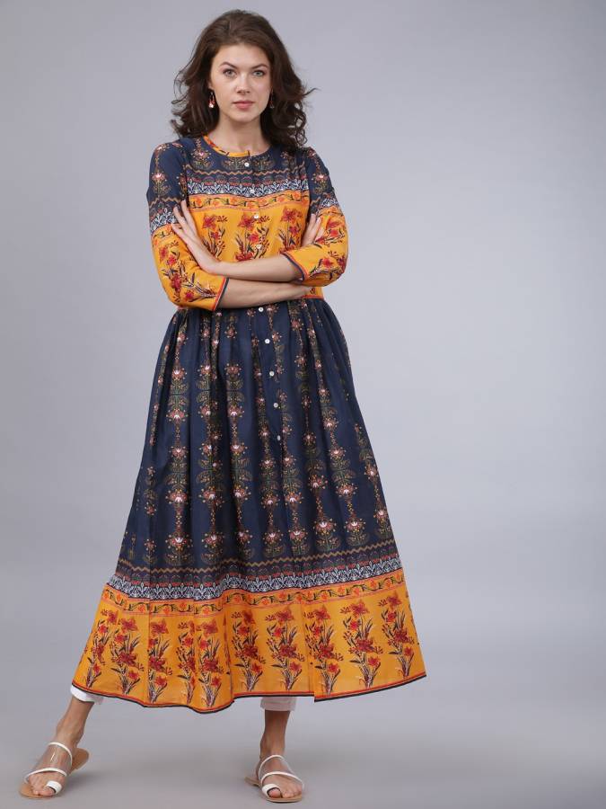 Women Floral Print Cotton Blend Anarkali Kurta Price in India