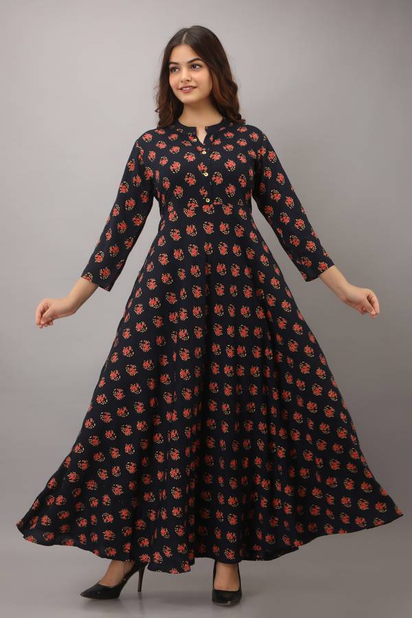 Women Floral Print Rayon Gown Kurta