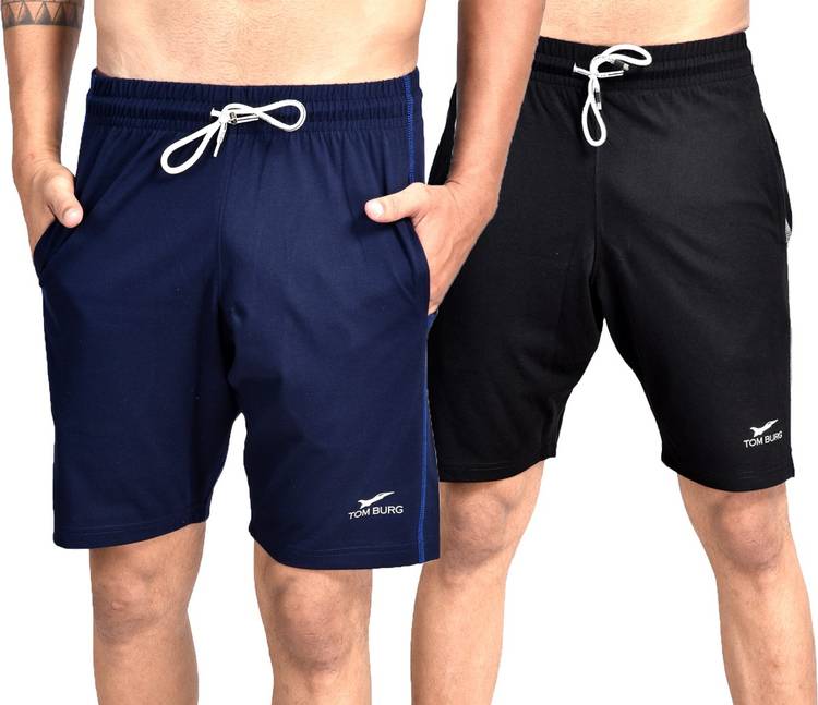 Solid Men Blue, Black Regular Shorts