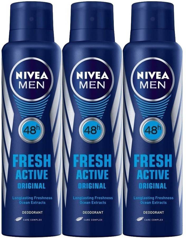 NIVEA Men Fresh Active Orignal 150ml x 3 Deodorant Spray - For Men (450 ml, Pack of 3) Body Spray  -  For Men & Women