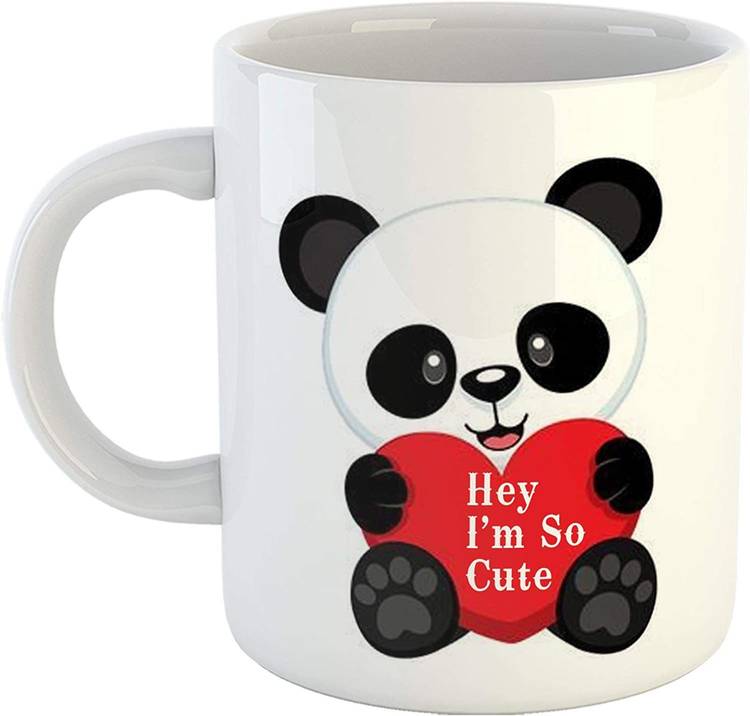 TONKWALAS Hey I'm So Cute Panda Design Printed Ceramic Coffee-11ounce Lovable Panda for Any Special Any Occasions Friends, TW-WHITEMUG-613 Family and Coworkers Ceramic Coffee Mug