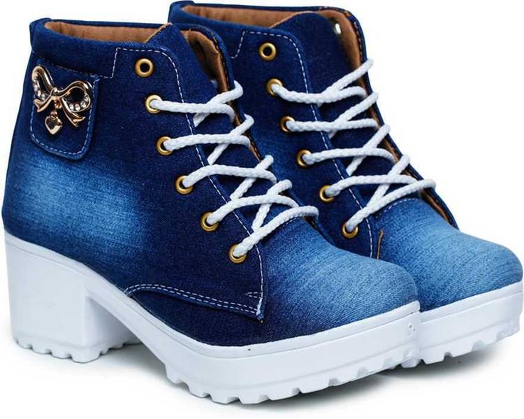 New Stylish Girls/Women/Ladies High Heel Fashionable Comfortable Women Casual Denim Boots For Women/Girls Out Door Ankle Length Boot Jeans Shoe For Women/Girls and Boot for Women/Girl's Boots For Women Boots For Women