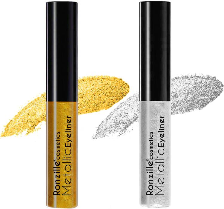 RONZILLE Combo of 2 Waterproof shimmer Metallic Glitter Eyeliner ( Silver,Gold) 10 ml Price in India