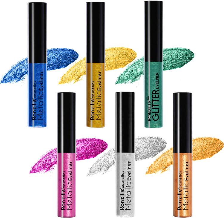 RONZILLE Combo of 6 Waterproof shimmer Metallic Glitter Eyeliner(Green, Silver, Golden, Blue, Rosegold, Pink) 30 ml Price in India