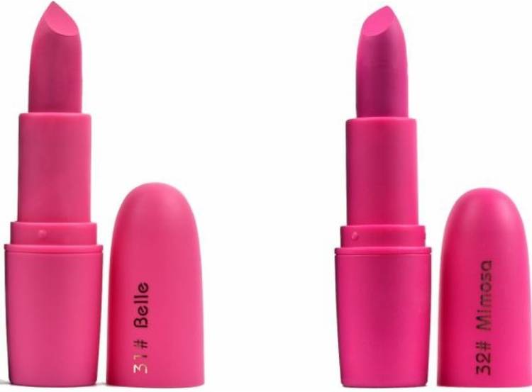 MISS ROSE combo of two cream matte makeup lipstick long lasting and waterproof lipstick bullet 32 (purple, 3 ml) Price in India