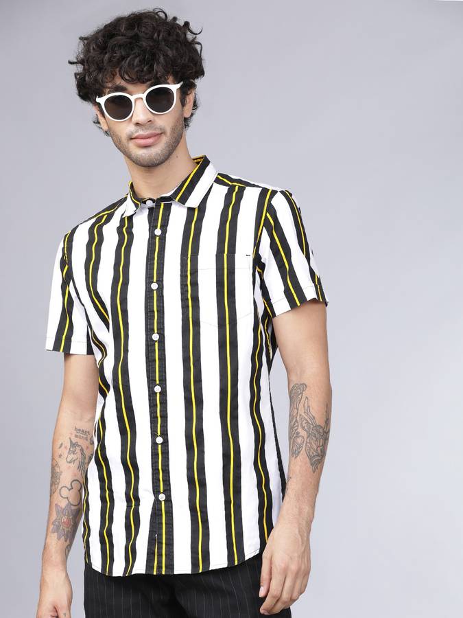 Men Striped Casual Cut Away Shirt