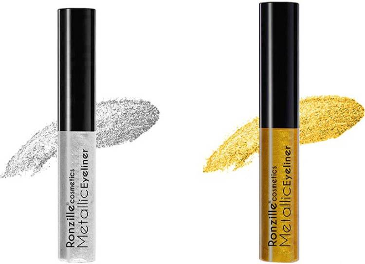 RONZILLE Glitter Liquid Eyeliner Gold Silver ( Pack of 2 ) 5.1 ml Price in India