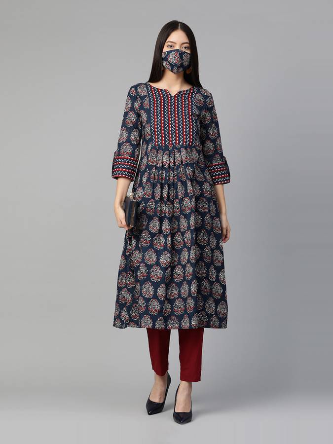 Women Printed Pure Cotton Anarkali Kurta