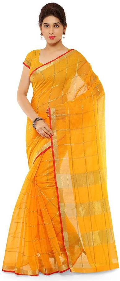 Checkered Bollywood Cotton Blend Saree Price in India