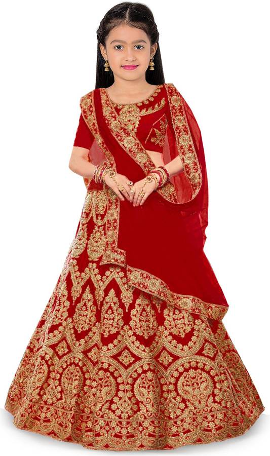 Baby Girls Lehenga Choli Ethnic Wear Embroidered Lehenga, Choli and Dupatta Set