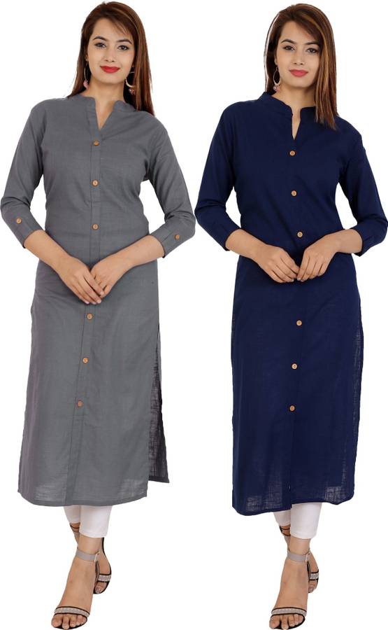 Women Solid Cotton Blend Straight Kurta