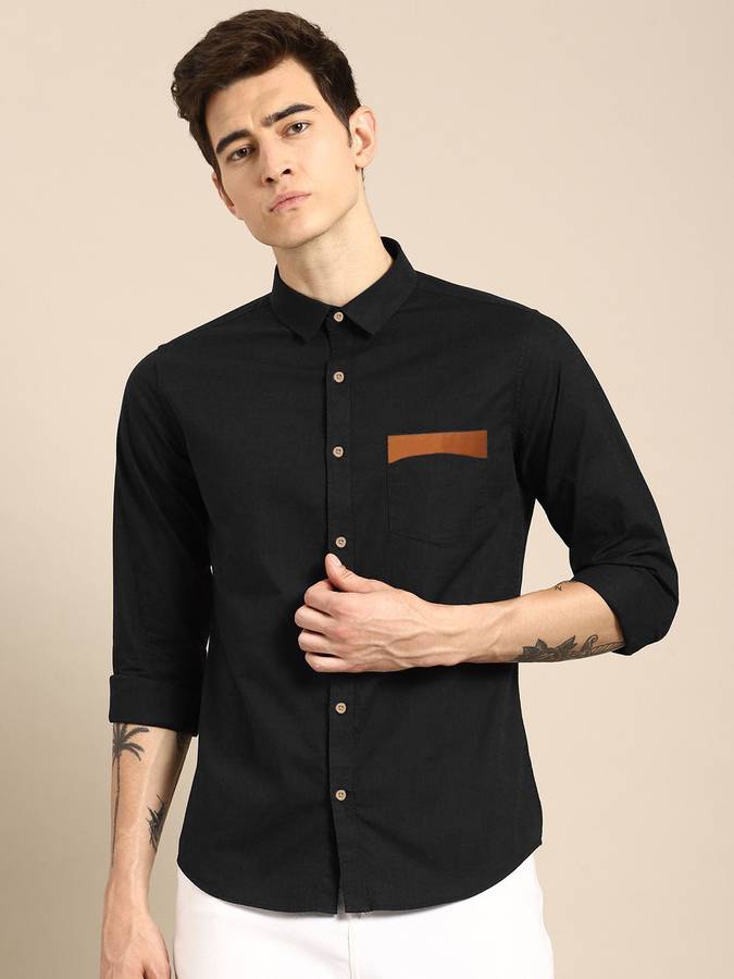 Men Color Block, Solid Casual Button Down Shirt