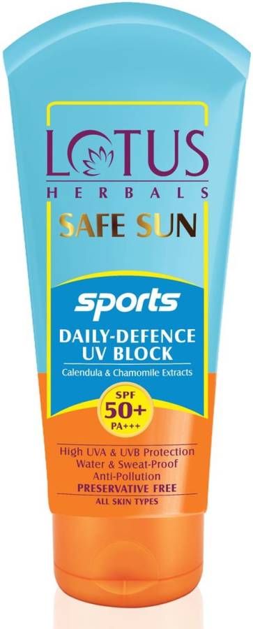 LOTUS HERBALS Safe Sun Sports Daily-Defence UV Block SPF 50+| PA+++ - SPF 50+ PA+++ Price in India
