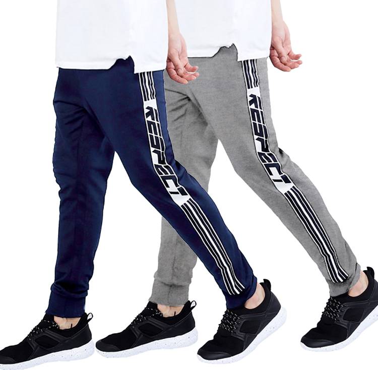 Striped, Printed Men Dark Blue, Grey Track Pants