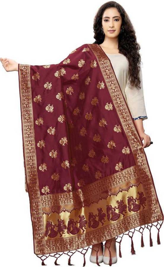 Jacquard Woven Maroon Women Dupatta