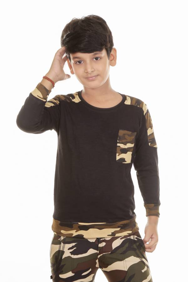 Boys Self Design Cotton Blend T Shirt