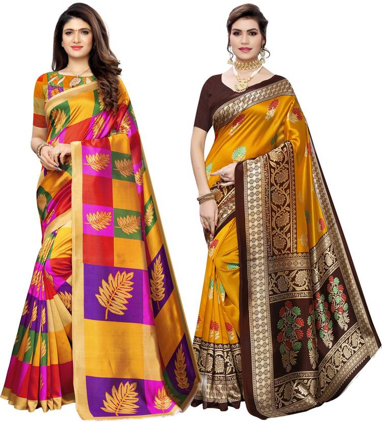 Printed, Geometric Print, Floral Print Kanjivaram Poly Silk Saree Price in India