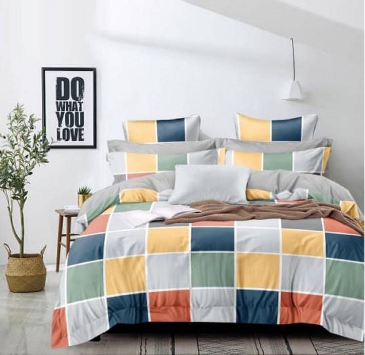 SINGHS VILLAS DECOR 254 TC Cotton Double Checkered Bedsheet