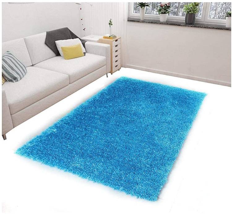 RM Handloom Light Blue Polyester Carpet
