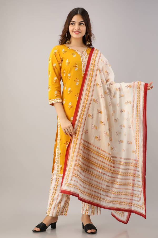 Women Kurta, Pyjama & Dupatta Set Pure Cotton