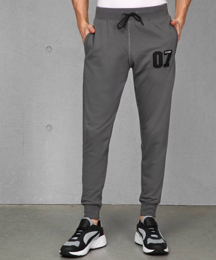 Applique Men Grey Track Pants