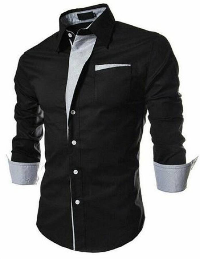 Men Regular Fit Solid Wingtip Collar Casual Shirt