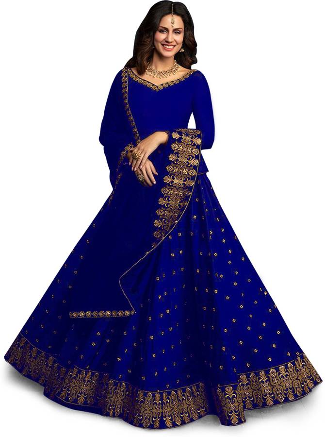 Silk Blend Semi Stitched Anarkali Gown