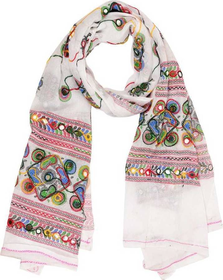 Pure Cotton Embroidered Multicolor, White Women Dupatta