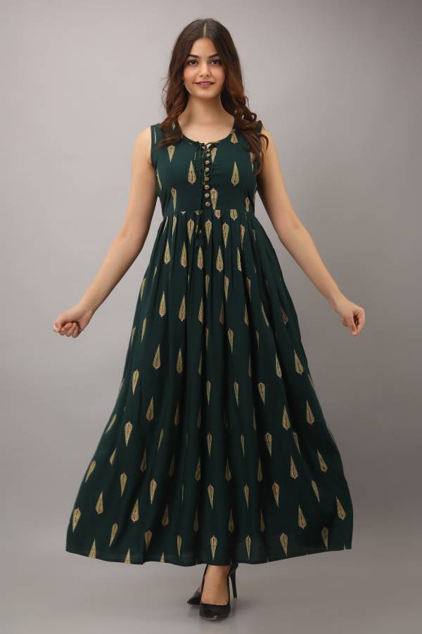 Women Paisley Rayon Gown Kurta Price in India