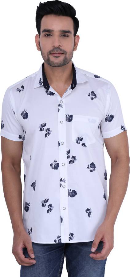 Men Printed Formal Curved Collar Shirt