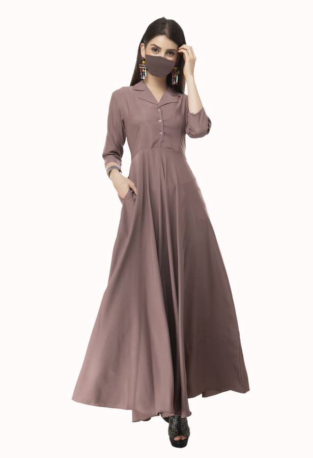 Women Maxi Grey Dress With Mask