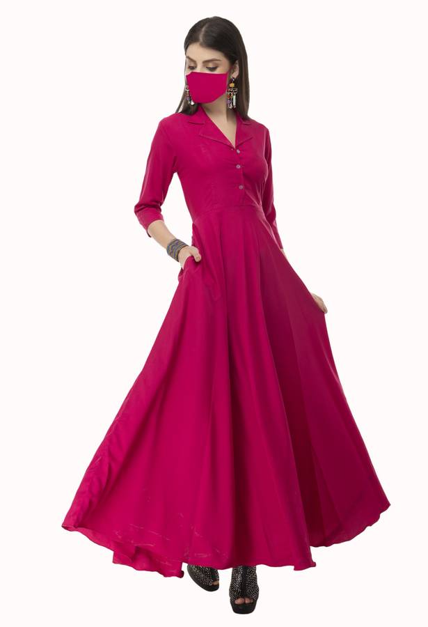 Women Maxi Pink Dress With Mask