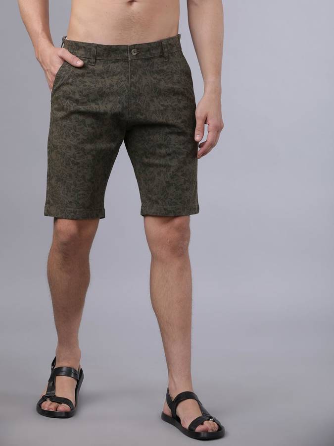 Printed Men Green Denim Shorts